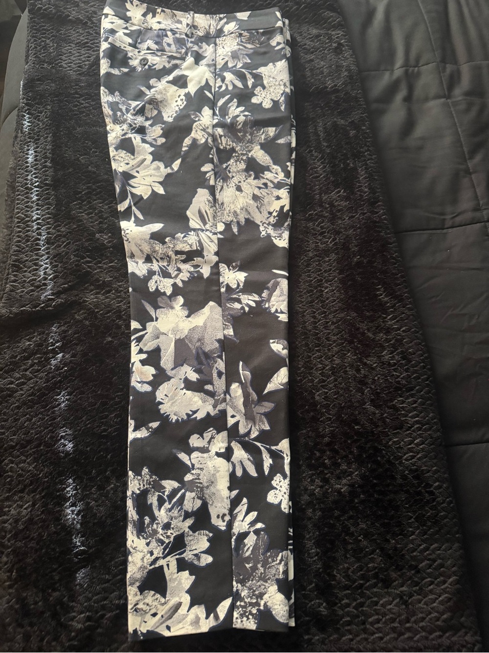 Lord & Taylor Black and White Floral Straight-Leg Pants